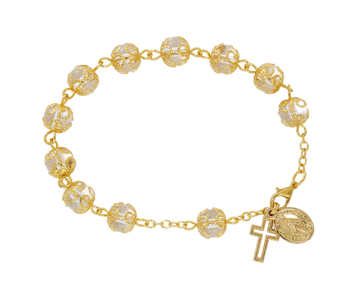 Gold Capped Crystal Rosary Bracelet BR384