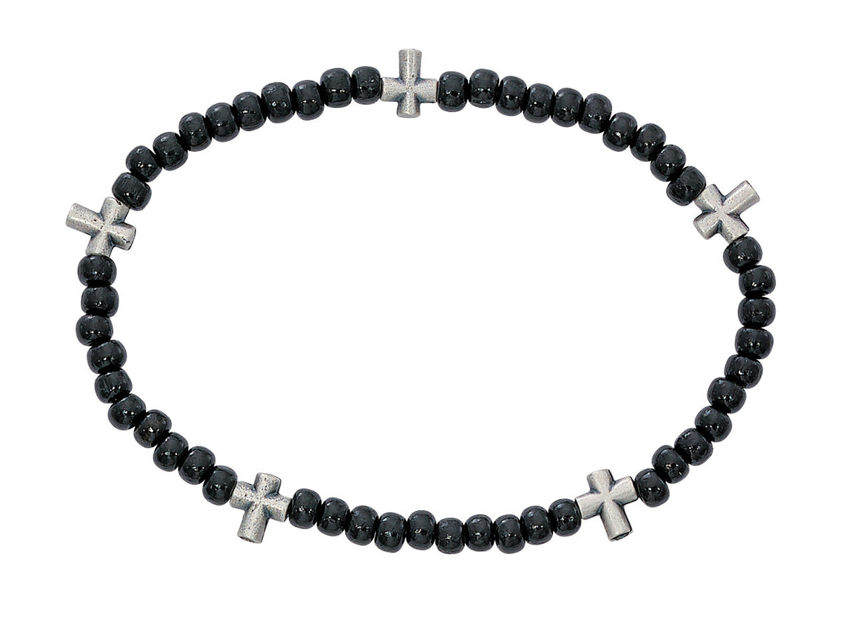Black Wood & Crosses Stretch Bracelet BR896