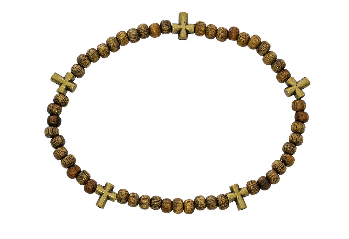 Brown Wood & Crosses Stretch Bracelet BR895