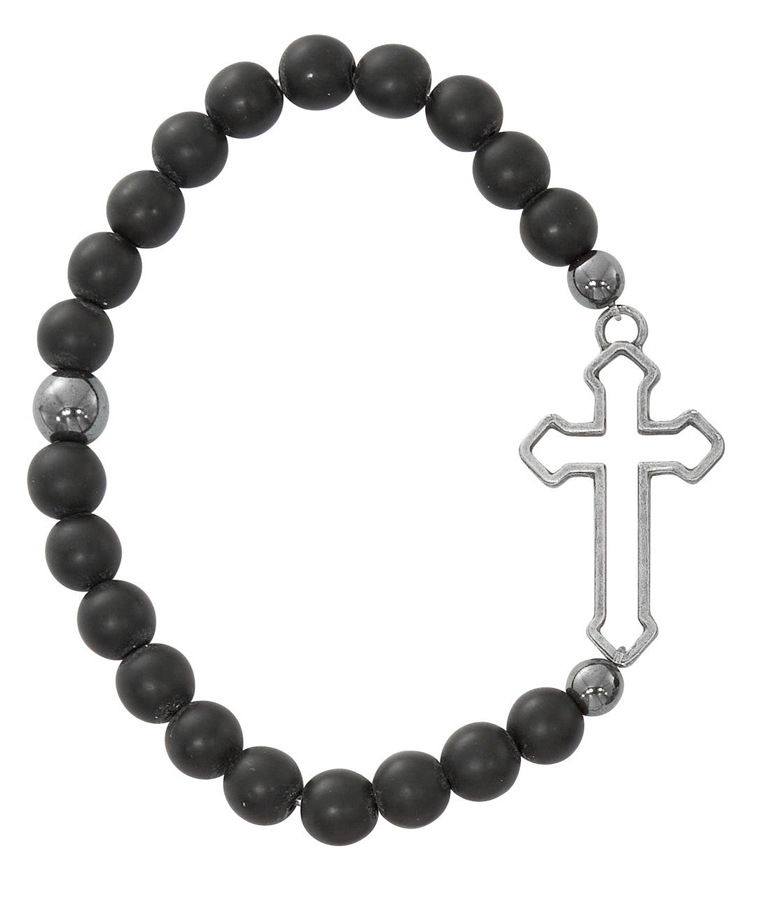 Men's Black Wood & Cross Stretch Bracelet BR931C