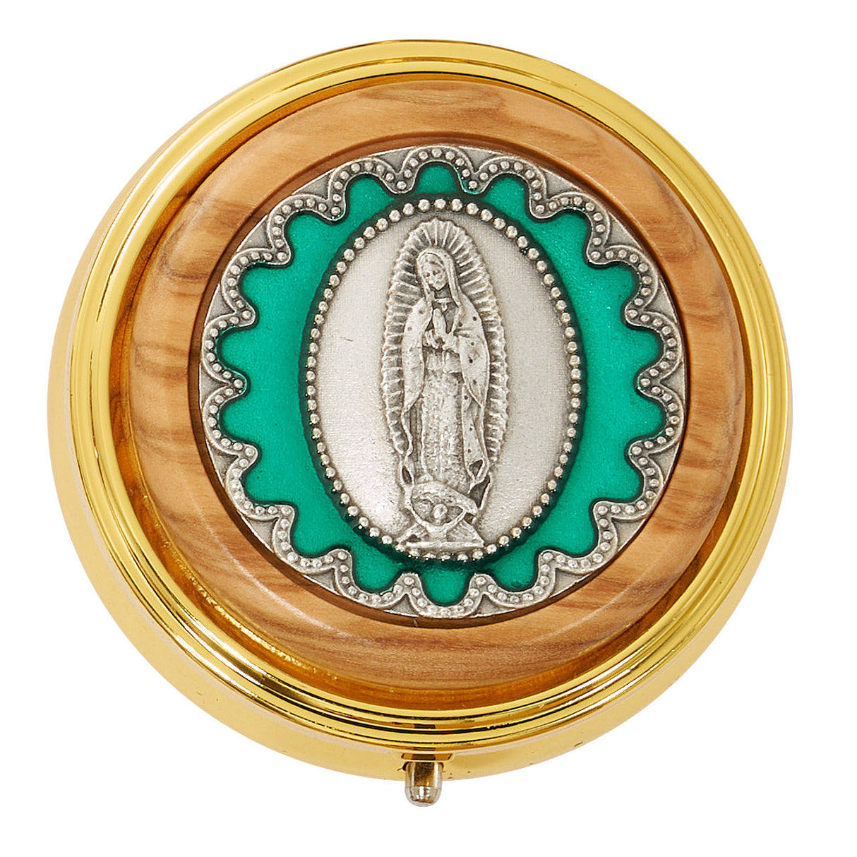 2" Wood & Enamel Guadalupe Pill or Rosary Box 119-24