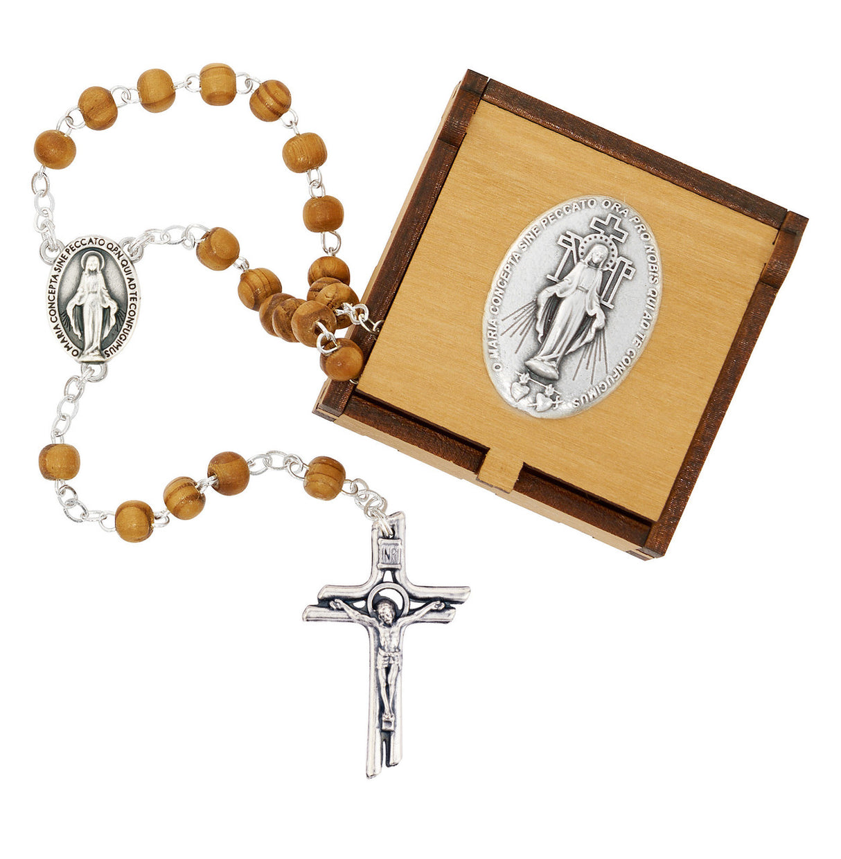 Miraculous Medal Wood Rosary & Rosary Box 35-28