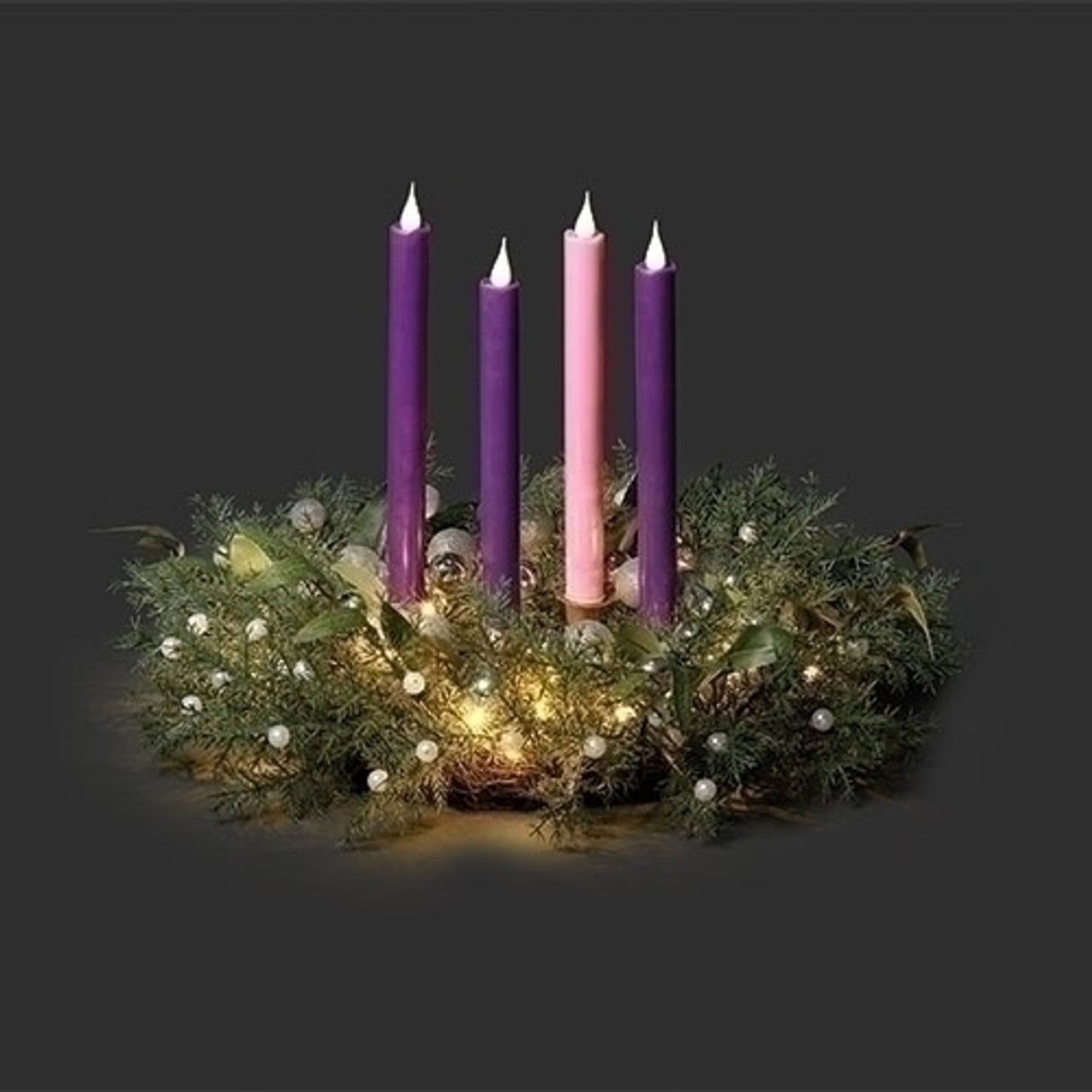 16 inch Pine & Silver Lighted Advent Wreath 137613