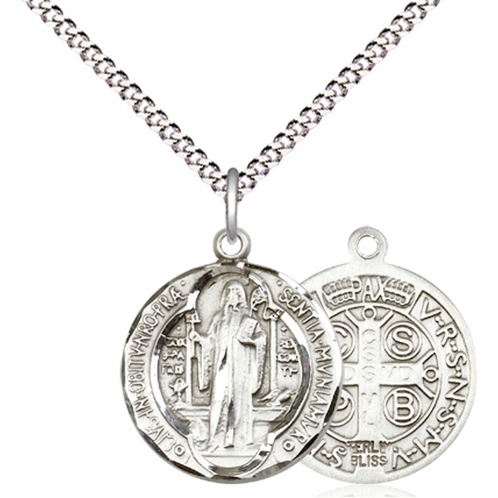 3/4" St Benedict Jubilee Medal in Sterling SIlver on Chain 0026BRSS/18S
