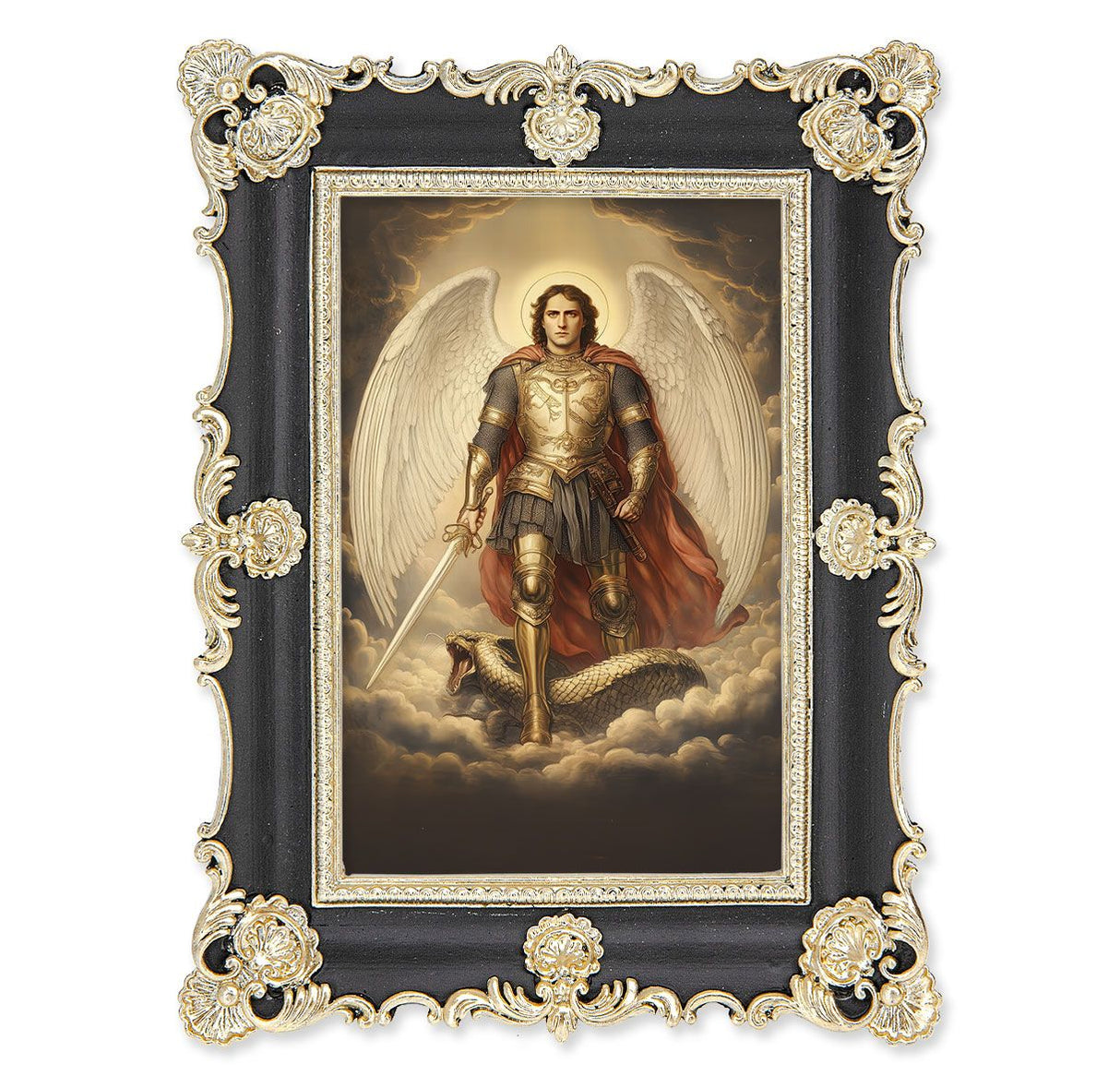 6x8 St Michael the Archange Gold-Leaf & Black Frame 4604-336