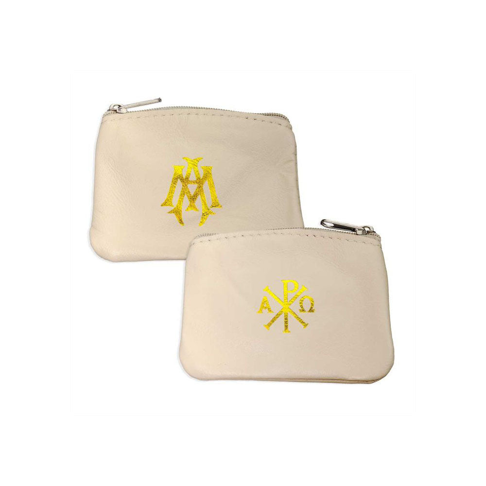 Tan Sheepskin Rosary Case with Symbols 1688TN