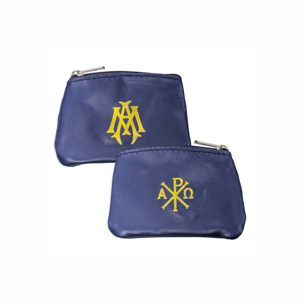 Blue Sheepskin Rosary Case with Cross 1688BL