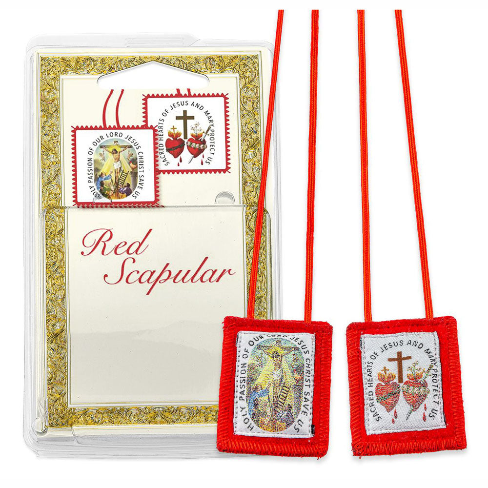 Red Wool Blend Scapular in Deluxe Packaging