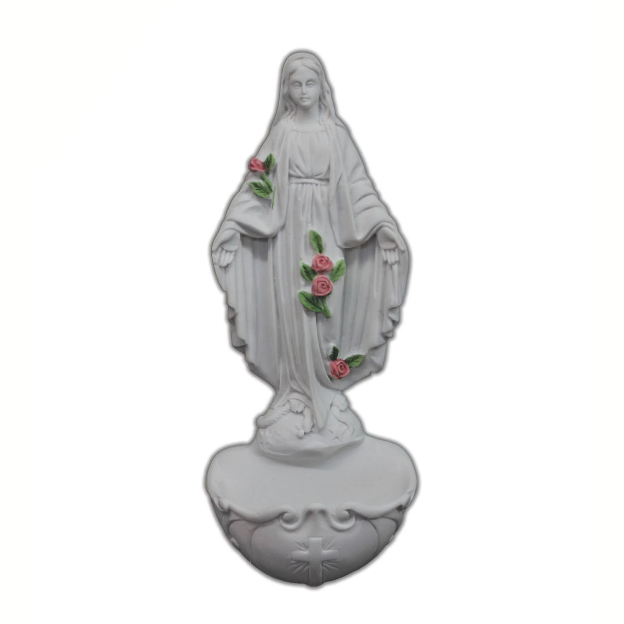 8.5 inch White Lady of Grace with Roses Holy Water Font for Homes