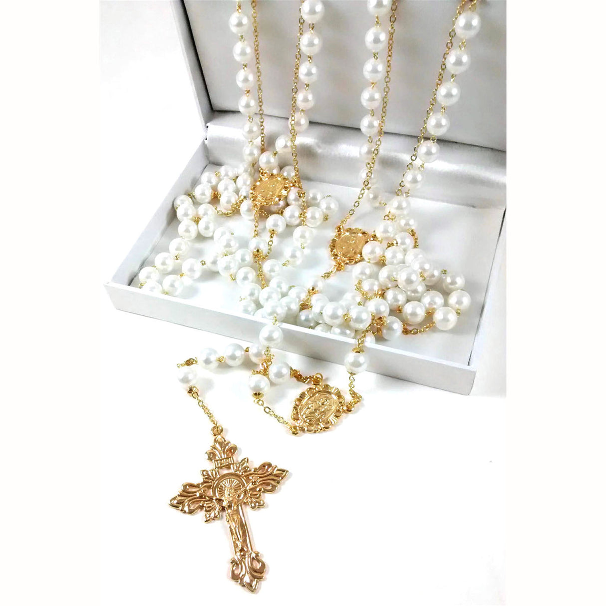 10mm Pearl Lasso Rosary Gold Finish 26-600
