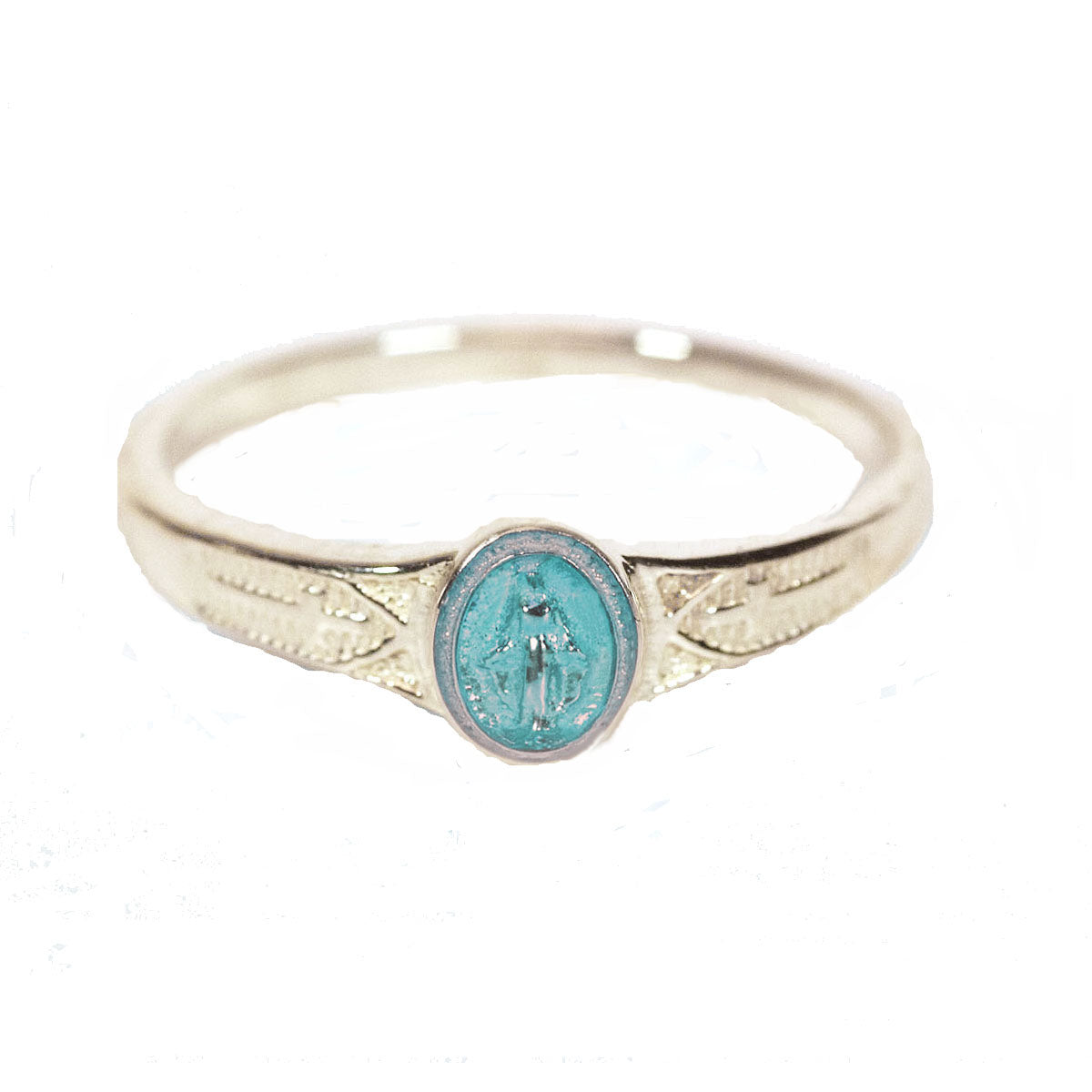Child's Sz 3 Sterling Silver Blue MIraculous Medal Ring 0511BMSS3