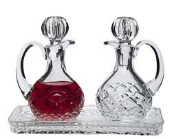 Diamond Cut Lead Crystal Cruet Set with Crystal Tray