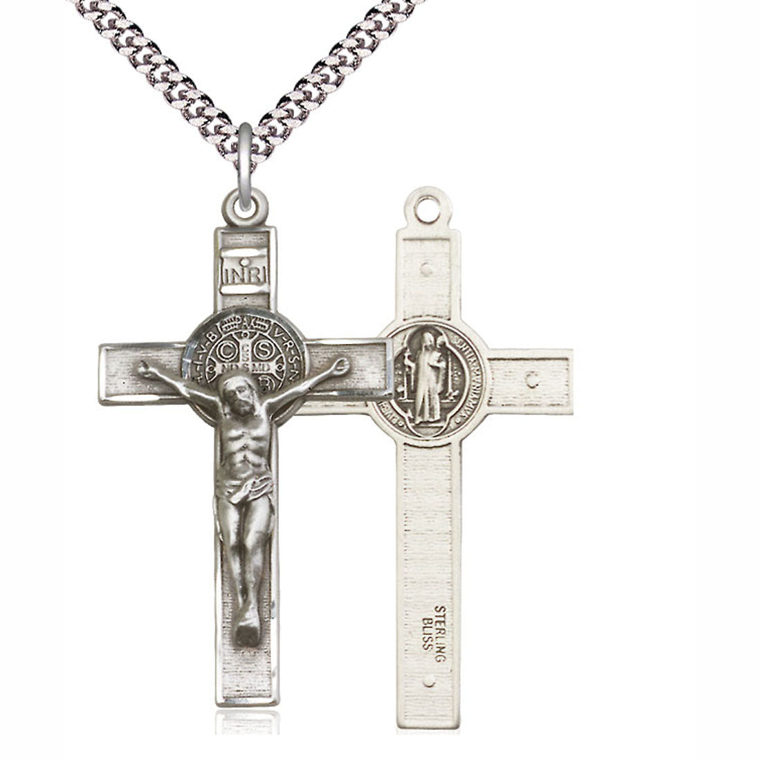 Sterling St. Benedict Crucifix Pendant 24 inch chain