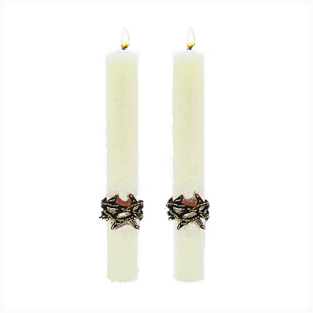 Set of Two Crown of Thorns Side Altar Candle from Dadant - All Sizes