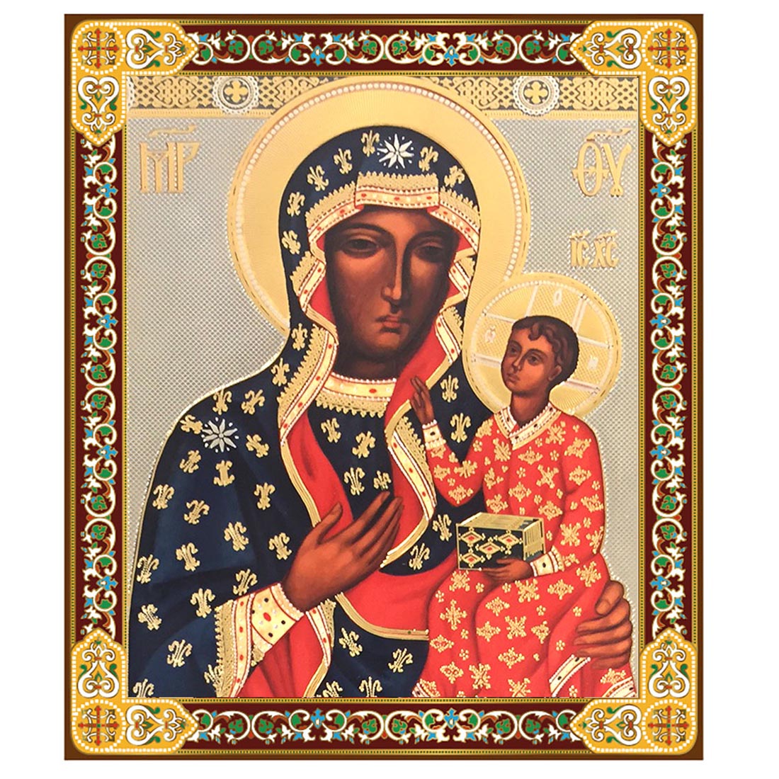 7-1/2" Our Lady of Czestochowa Black Madonna Foil Icon JC153-L