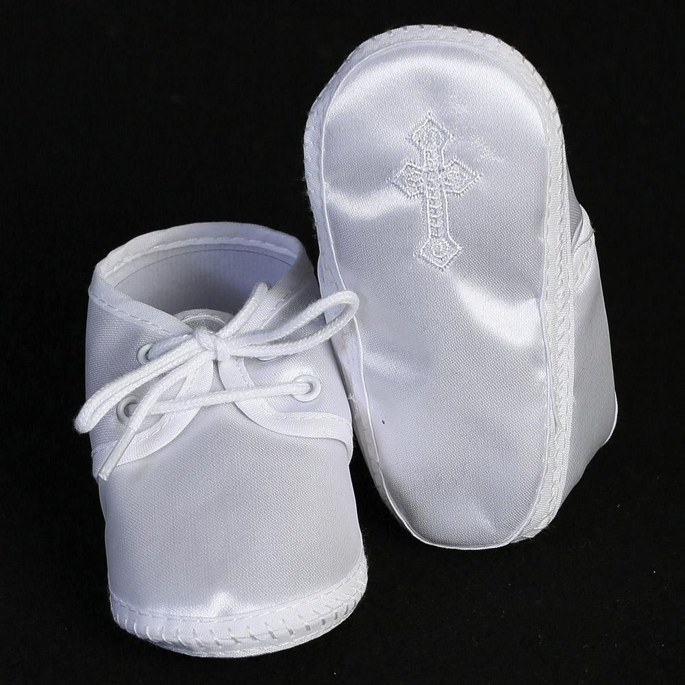 White Satin Oxford Baby Shoes for Boys