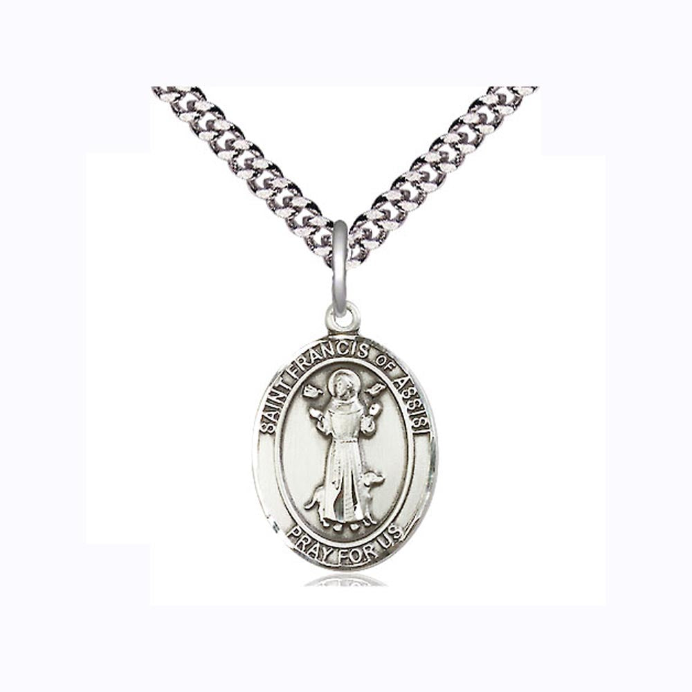 Sterling Silver St Francis of Assisi Medal w/ 20 inch Chain 8036SS/20S