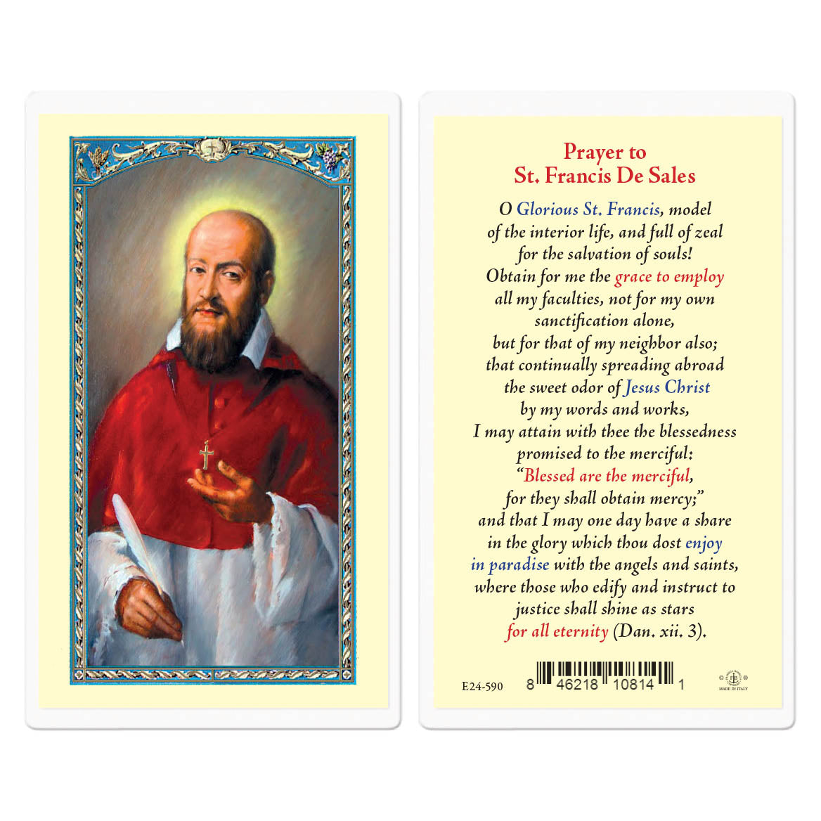 Saint Francis De Sales Lamianted Holy Cards -E24-590