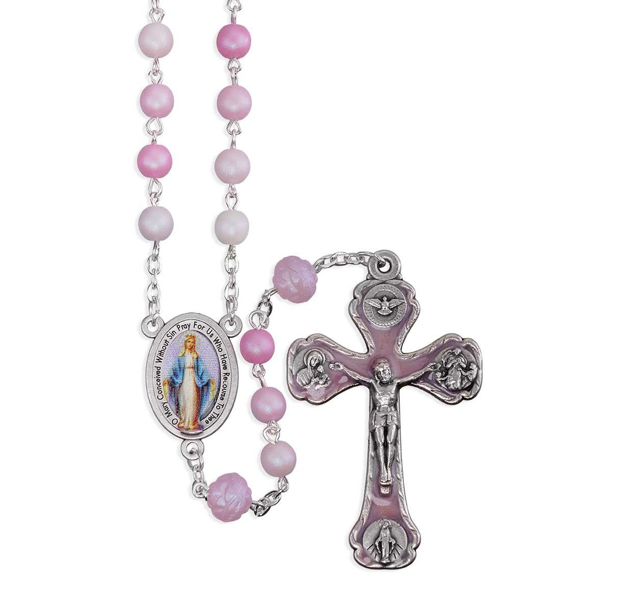 6mm Frosted Mix Pink Bead Miraculous Rosary: 9007