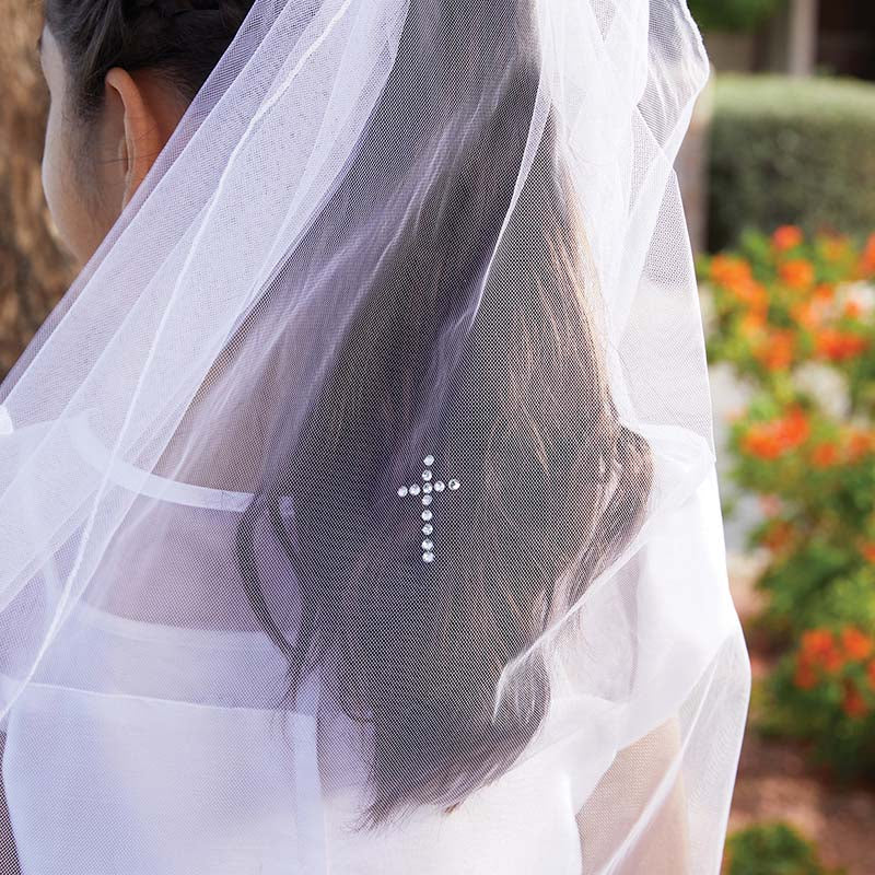 Bella Rose Veil with Crystal Cross