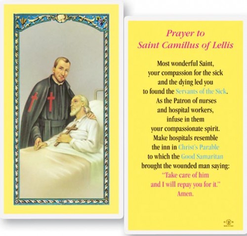 Saint Camillus of Lellis Prayer Cards - Patron of Nurses & Hospital Workers