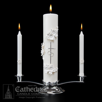 Silver & White Holy Matrimony Candle Ensemble Set