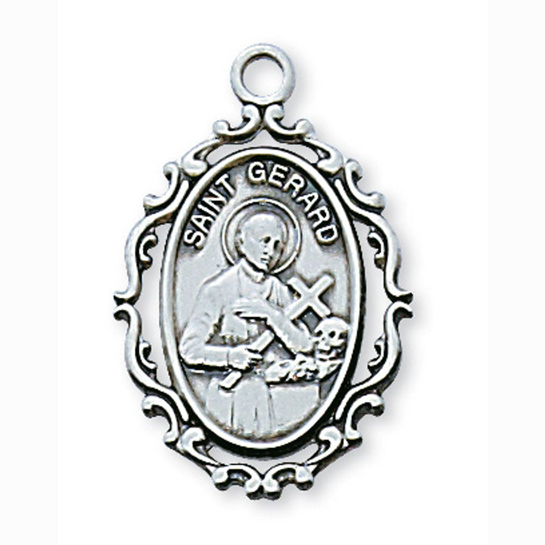 Fancy Edged Sterling Silver St Gerard Necklace L621GR