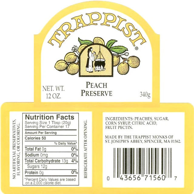 Trappist Peach Preserves 12 oz