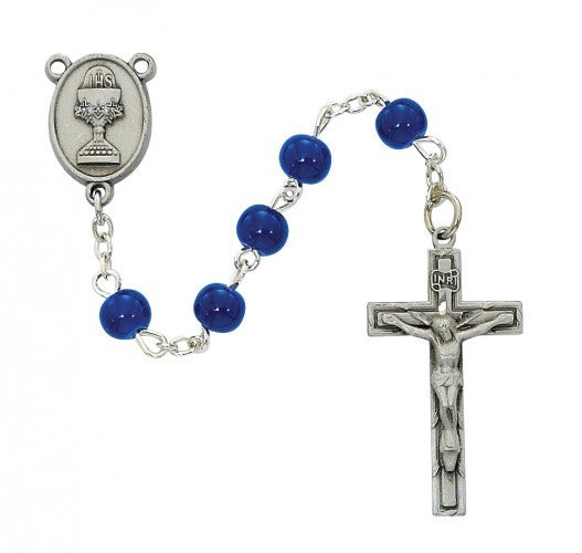 5 mm Blue Glass First Communion Rosary