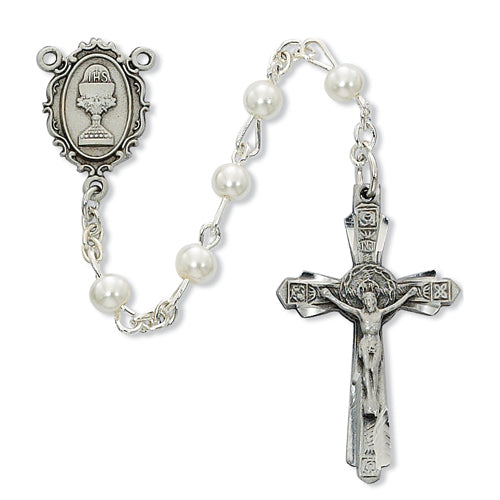5mm Pearlized Glass Bead Rosary with Deluxe Medal & Crucifix