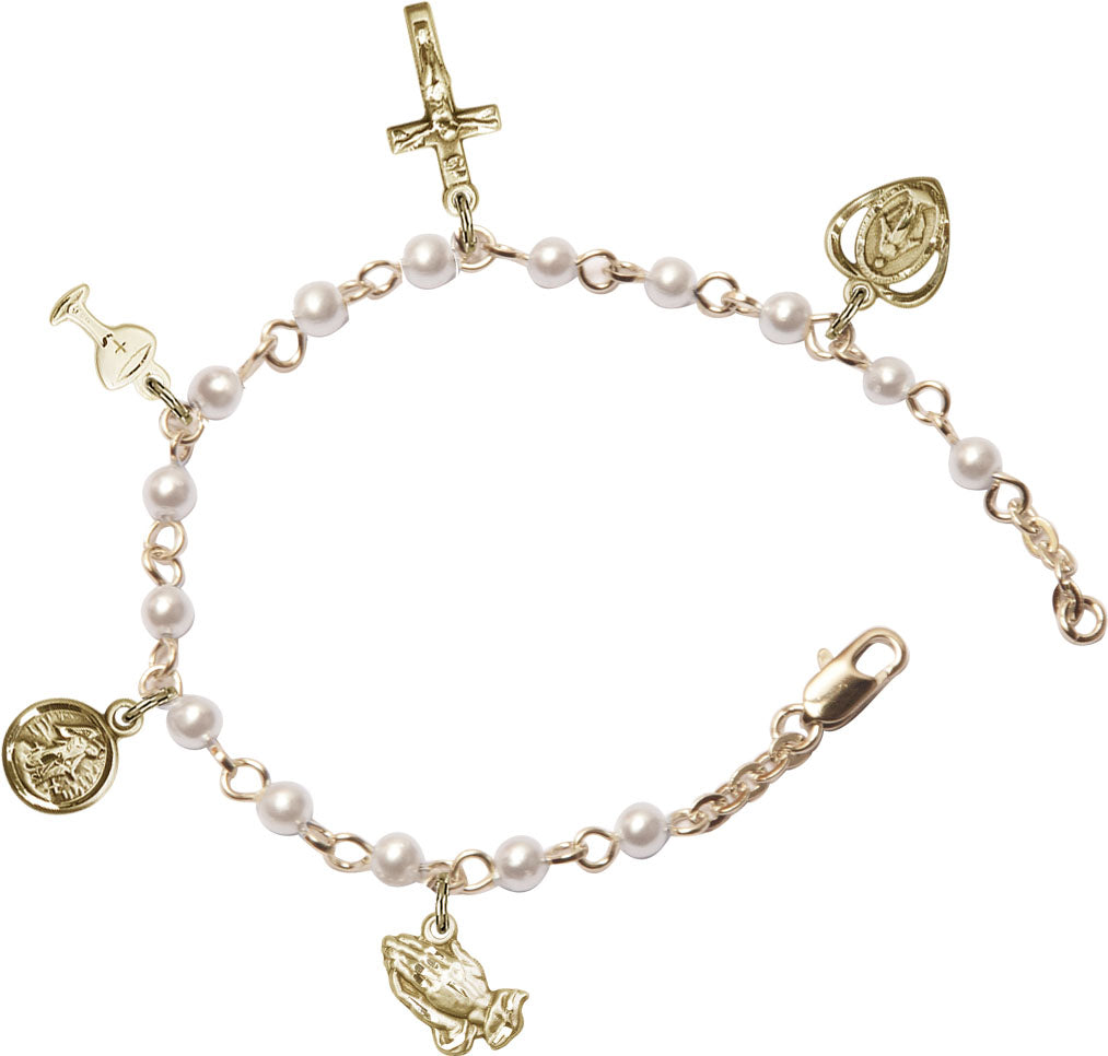 Gold Plate 1st Communion Charm Bracelet with Pearls RB3010GPW