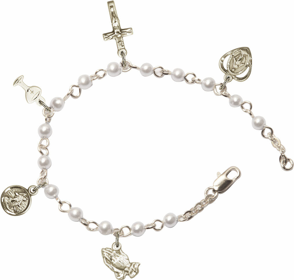 Silver Plate 1st Communion Charm Bracelet with Pearls RB3010SW
