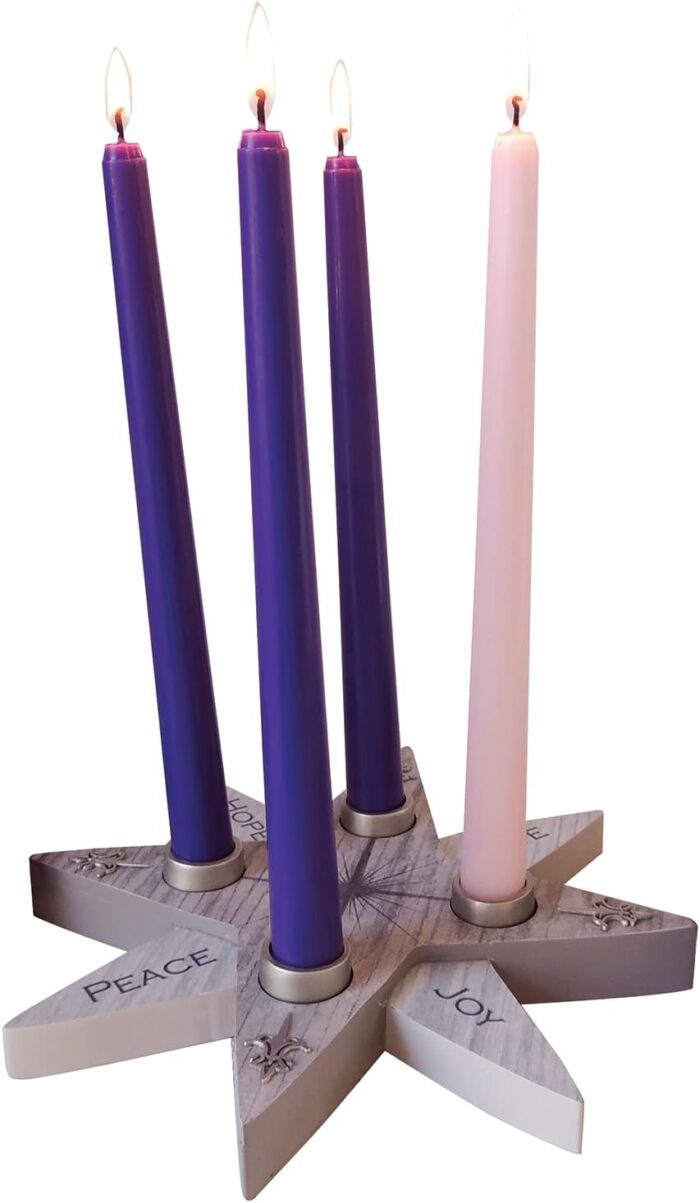 Hope, Peace, Faith, Joy, Advent Candle Holder Set with Candles