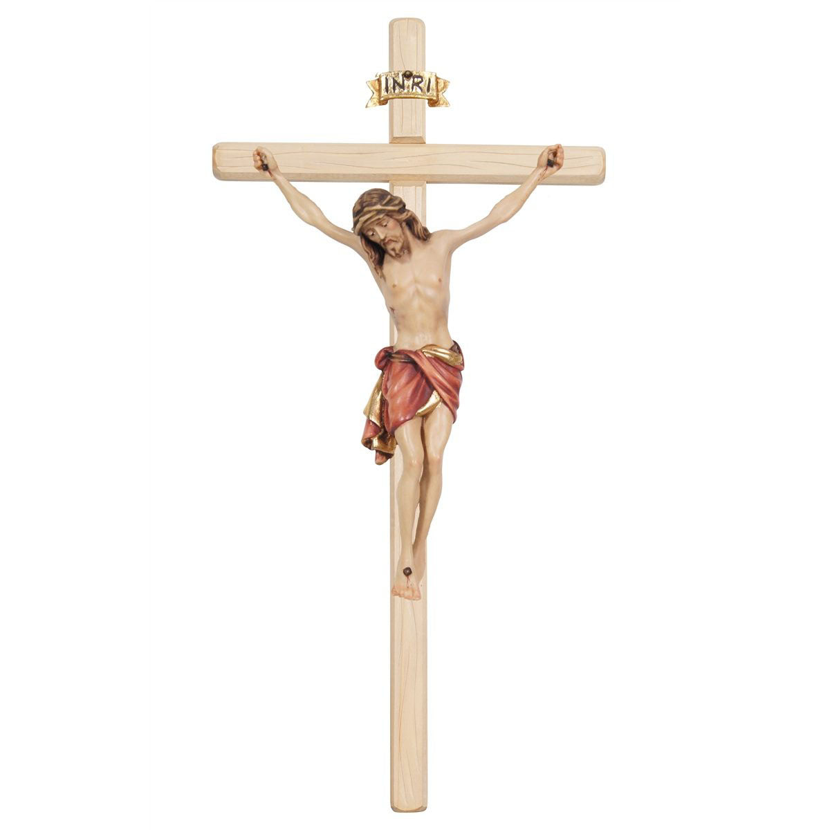 33" Carved Wood Sienna Crucifix with Light Stained Cross