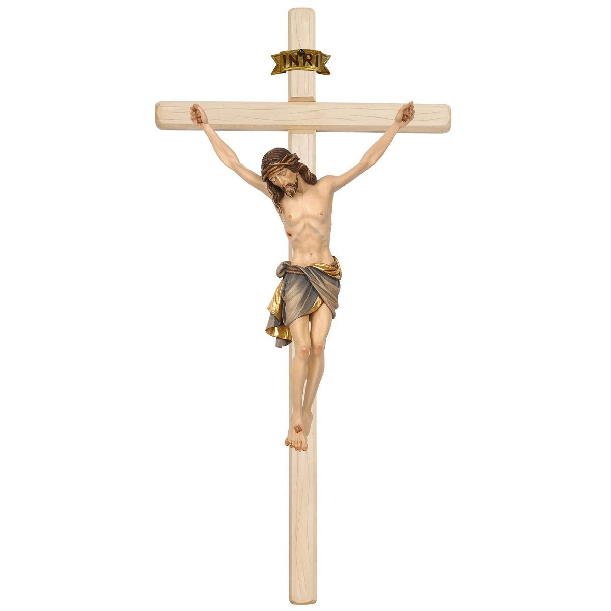 33" Carved Wood Sienna Crucifix with Light Stained Cross