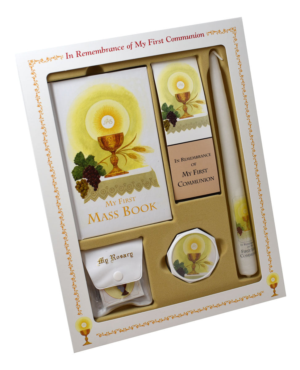 White 1st Eucharist Deluxe Gift Set with Candle 808/58G