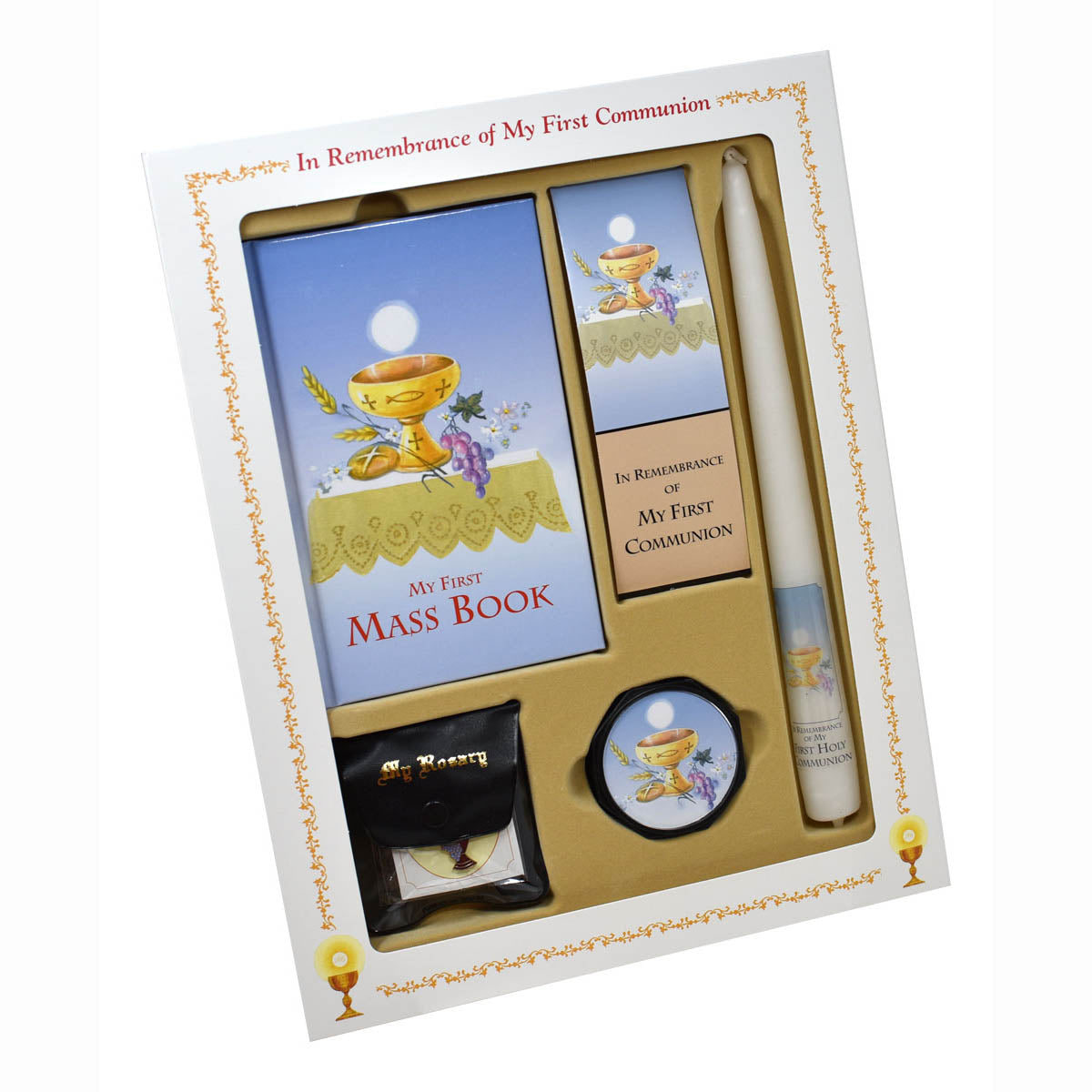Blue 1st Eucharist Deluxe Gift Set with Candle 808/58B