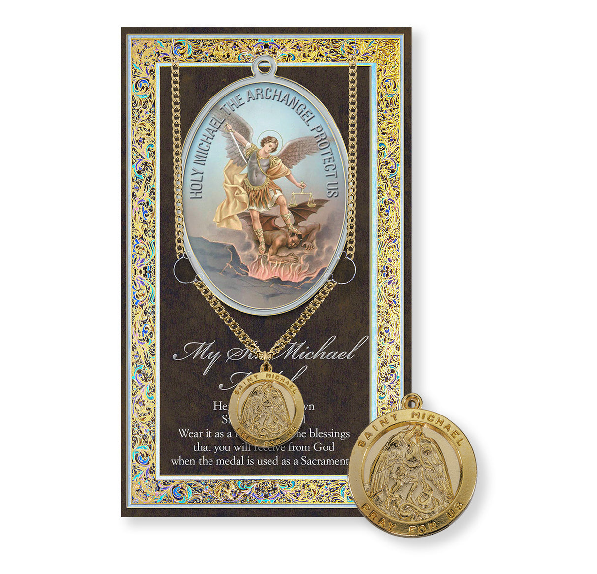 St Michael Prayer Bio Card & Gold Plated Pendant Set