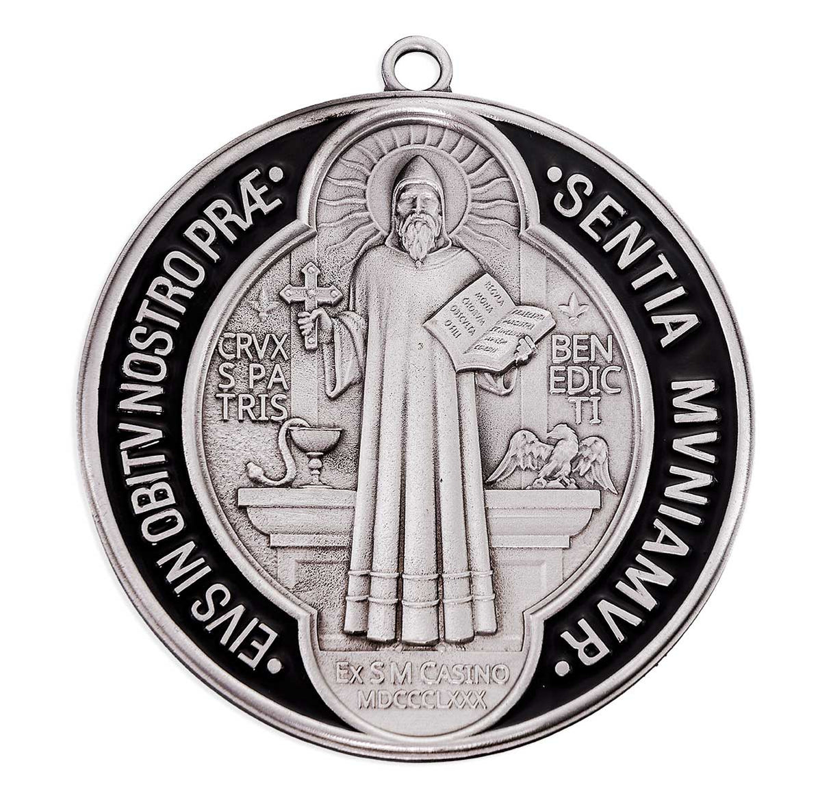 4.25" St Benedict Solid Pewter House Medal with Black Epoxy 4645PRBK