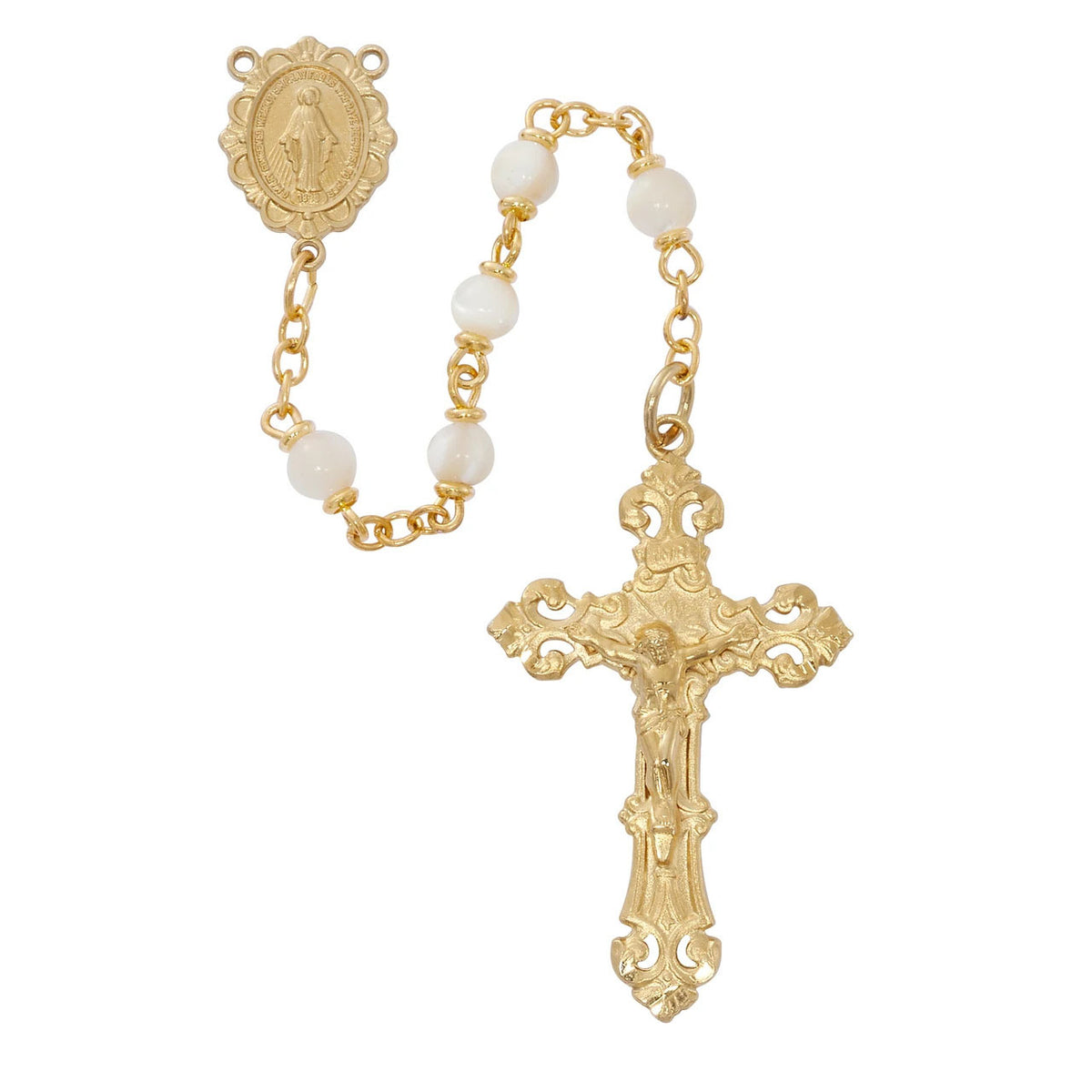 5mm Gold Plated Genuine Mother-of-Pearl Rosary R999HF
