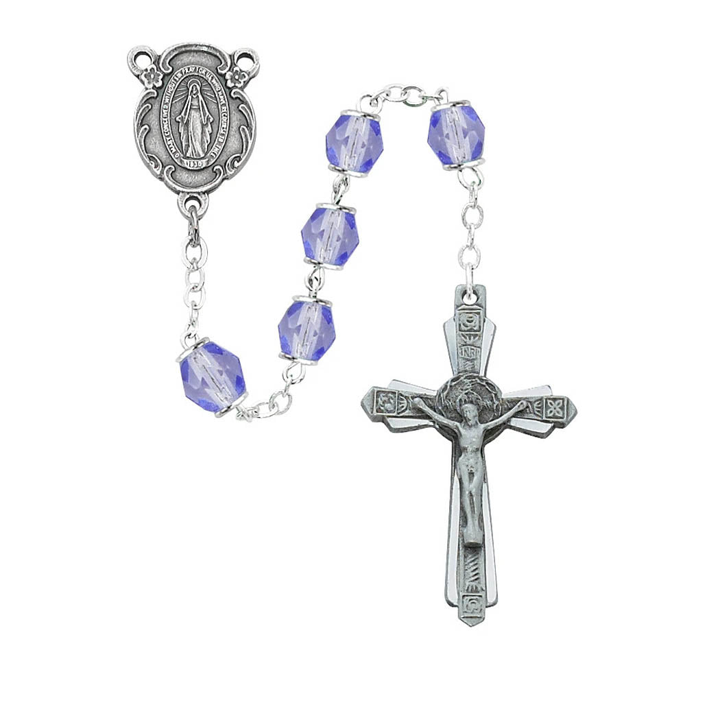 6mm Periwinkle Purple Crystal-cut Glass Rosary R979F
