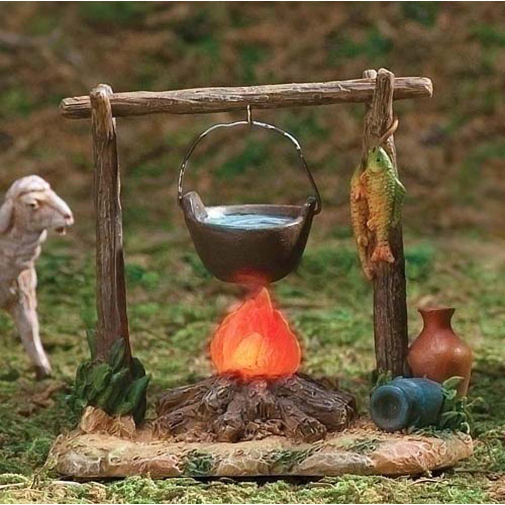 Lited Campfire with Pot Accessory by Fontanini Nativities