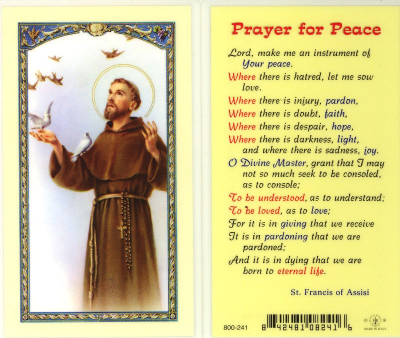 Saint Francis of Assisi Holy Card with Prayer for Peace - 800-241
