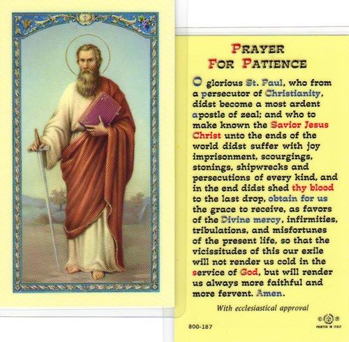 Saint Paul (Prayer for Patience) Holy Cards - 800-187