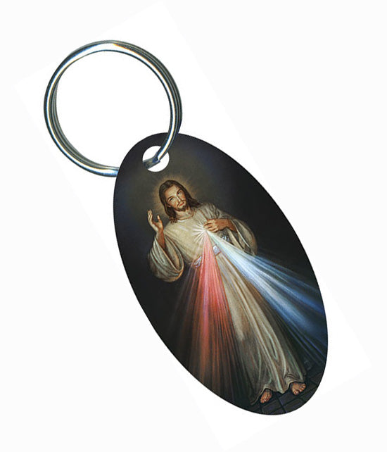 Divine Mercy Oval Color Key Ring