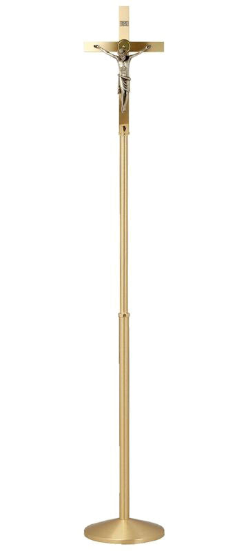 Wide Brass Processional Crucifix in Satin Brass no. K730
