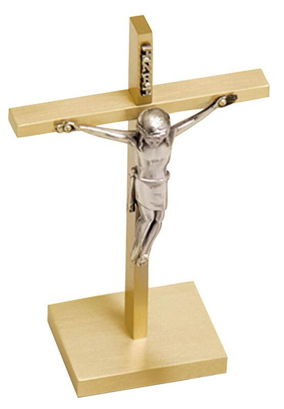Small Satin Brass Altar Crucifix K17-C