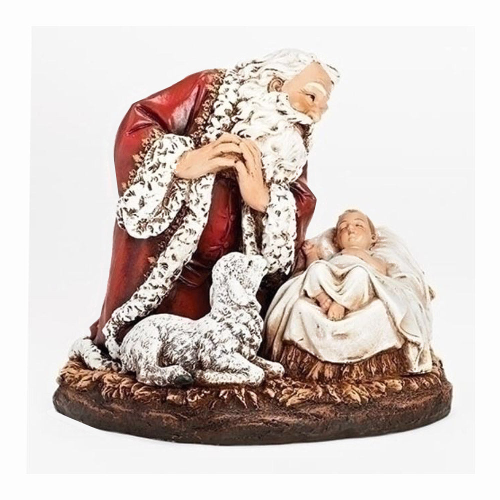 8 inch Kneeling Santa with Sleeping Babe Statue