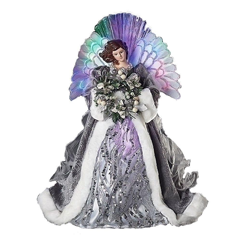 16 inch Silver Treetopper Angel with Fiber Optic Wings