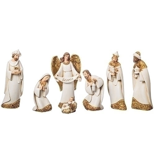 7 piece Ivory and Gold Leaf Nativity Set 66258